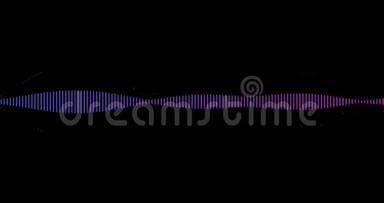 黑色背景上的多色蓝色数字均衡器音频频谱声波，垂直立体声效果信号